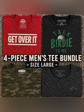 Mens Solid Graphic Casual Tee Bundle Set | Size Large